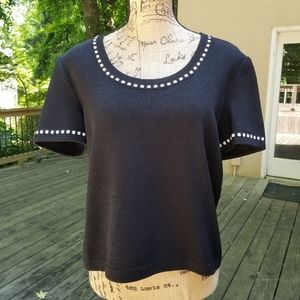 St. John Sport Knit Short Sleeve Top Black Size M